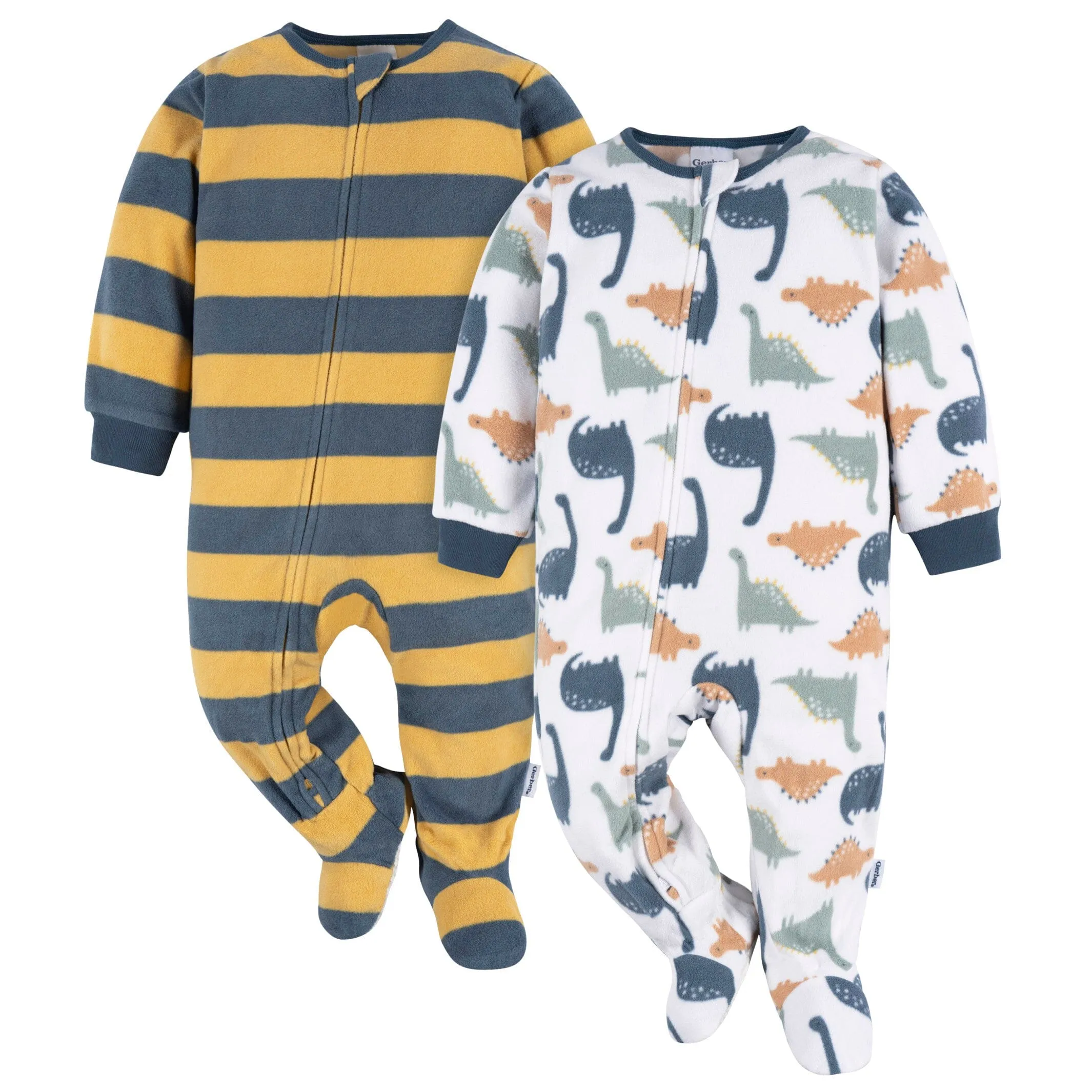 2-Pack Baby & Toddler Boys Dinos & Wide Stripe Fleece Pajamas