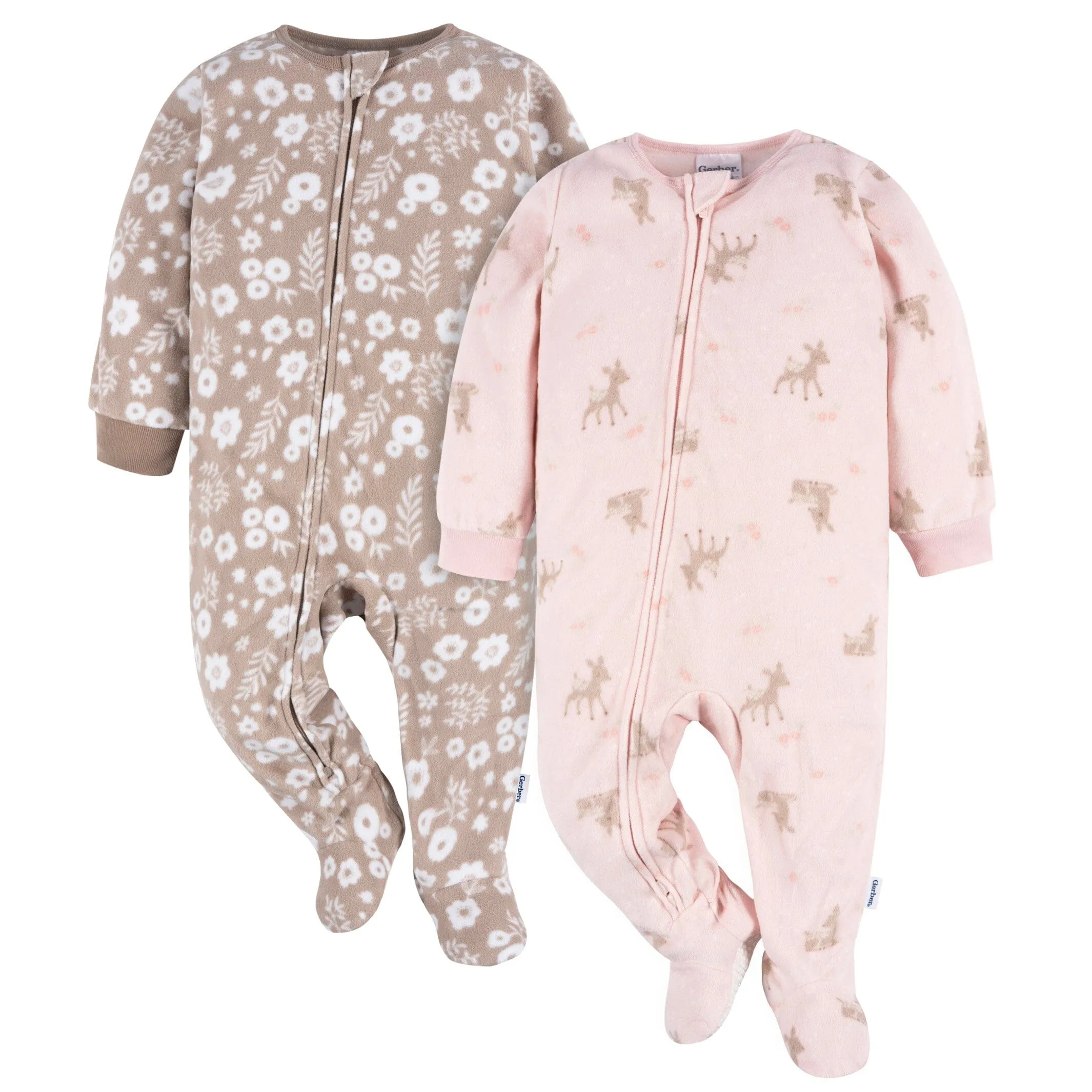 2-Pack Baby & Toddler Girls Pink Deer Fleece Pajamas