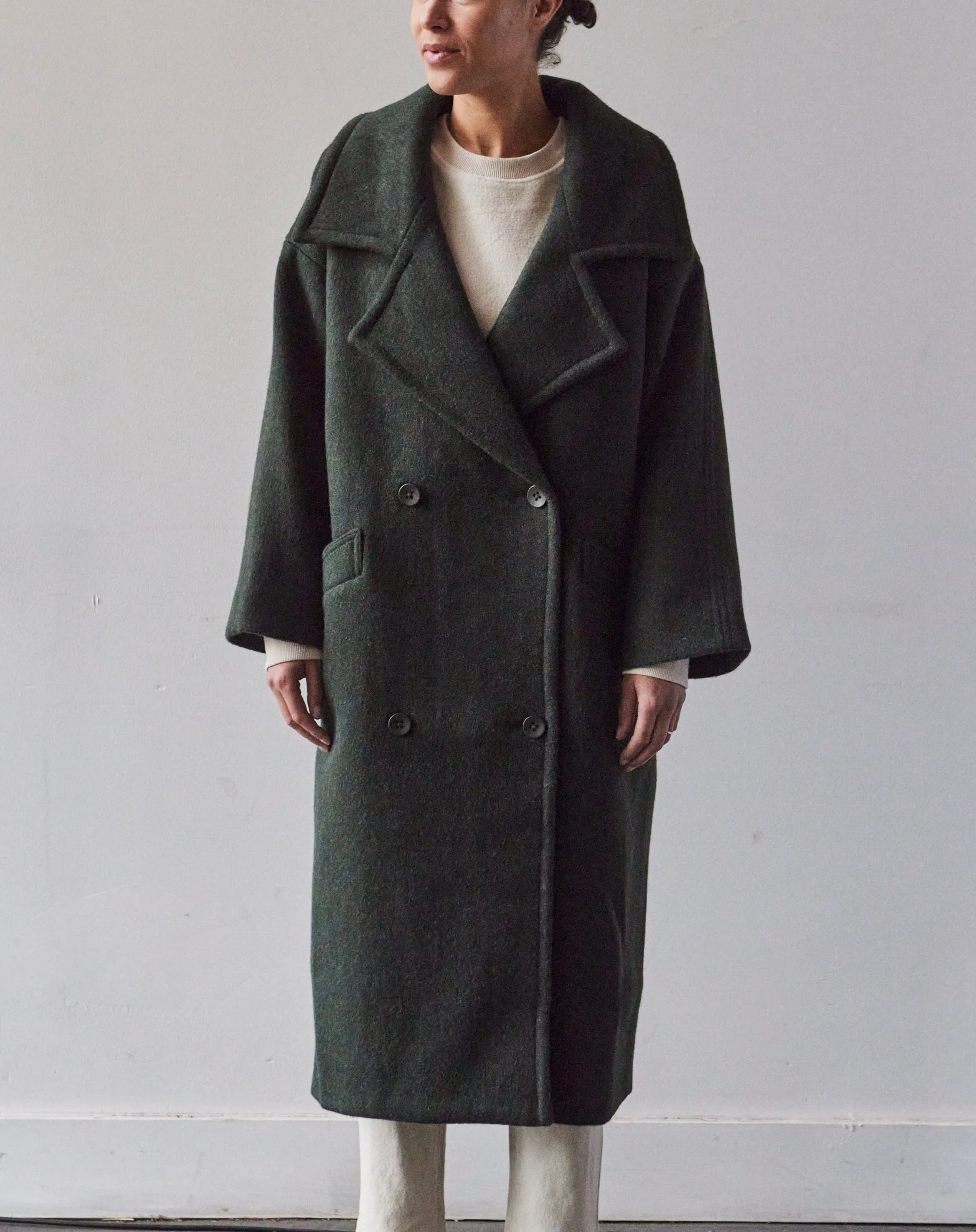 7115 Oversized Wool Coat, Dark Moss