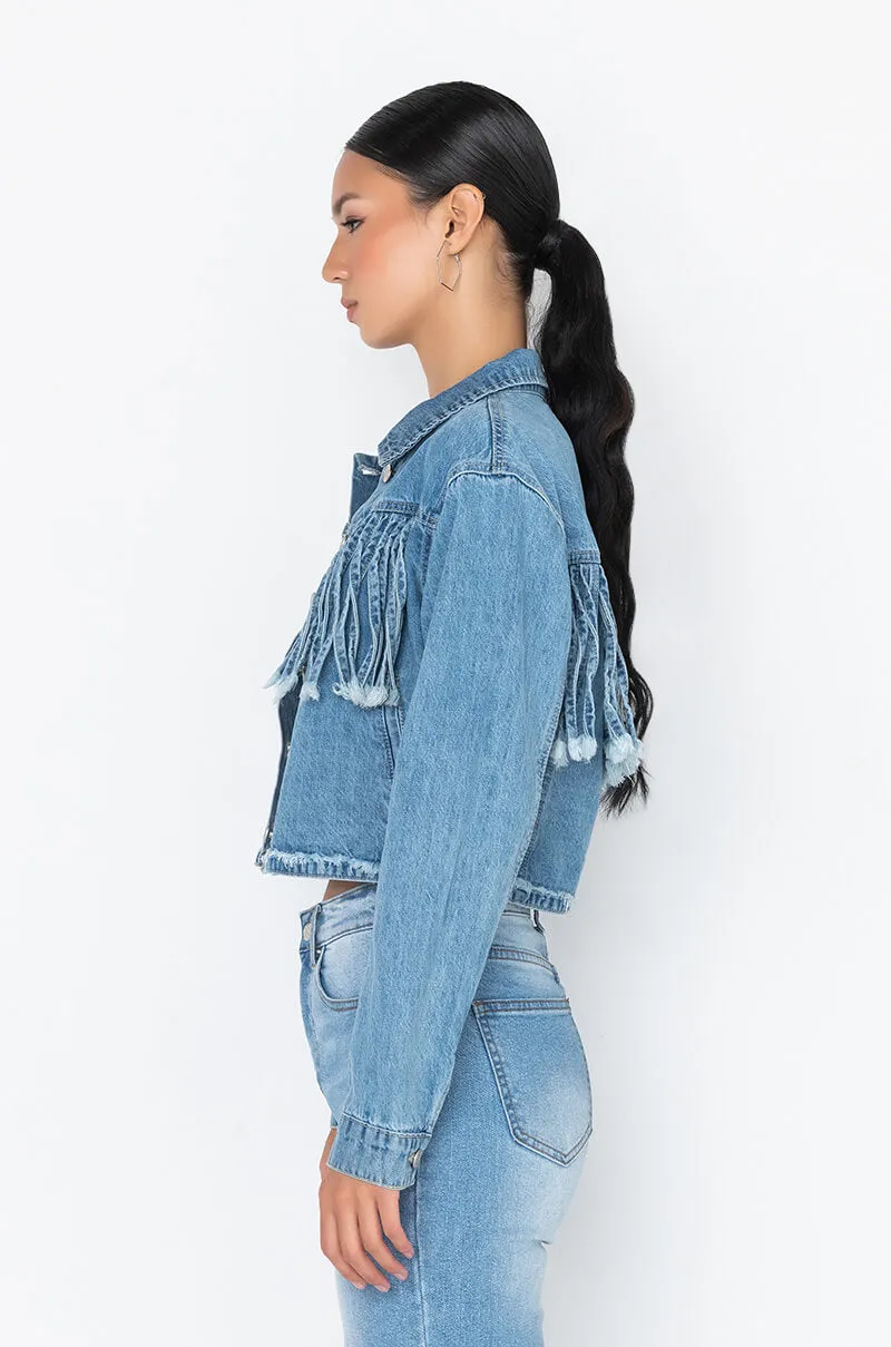 A LITTLE BIT COUNTRY DENIM FRINGE JACKET