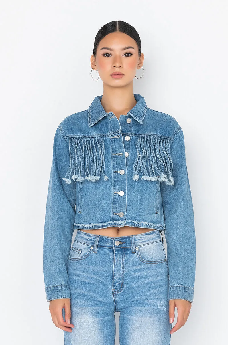 A LITTLE BIT COUNTRY DENIM FRINGE JACKET