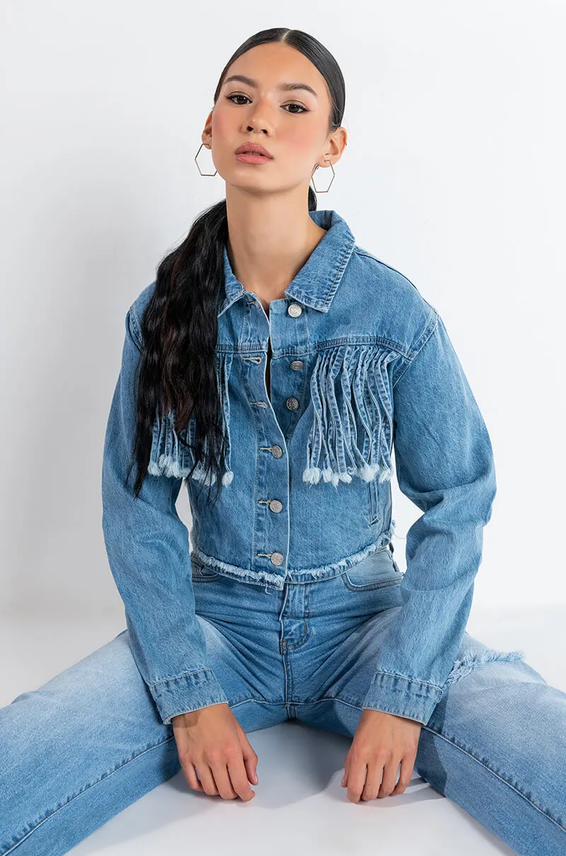 A LITTLE BIT COUNTRY DENIM FRINGE JACKET