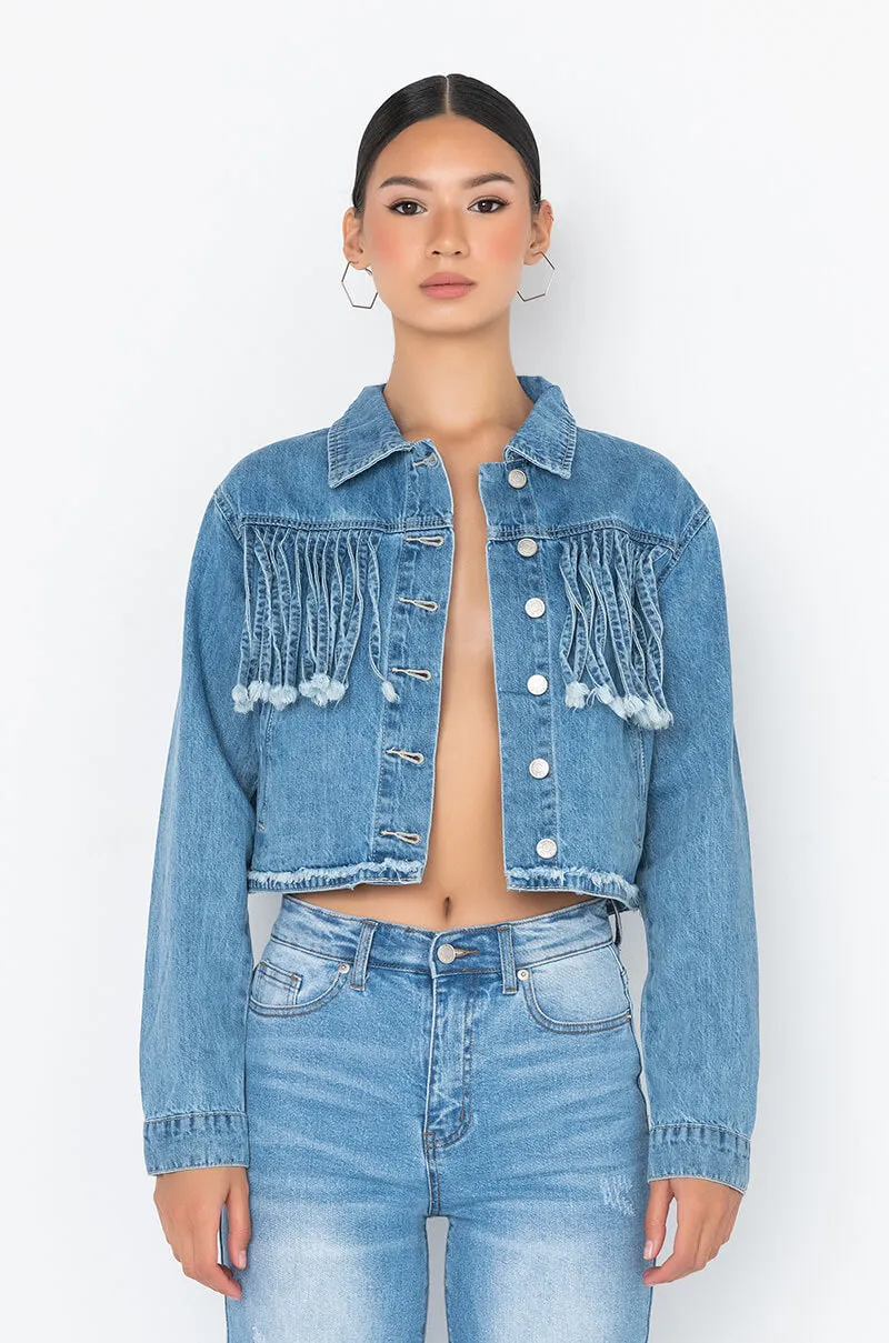 A LITTLE BIT COUNTRY DENIM FRINGE JACKET