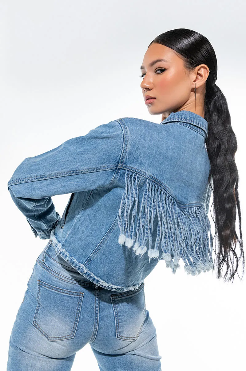 A LITTLE BIT COUNTRY DENIM FRINGE JACKET