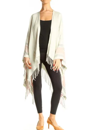 Beige Striped Fringe Cardigan