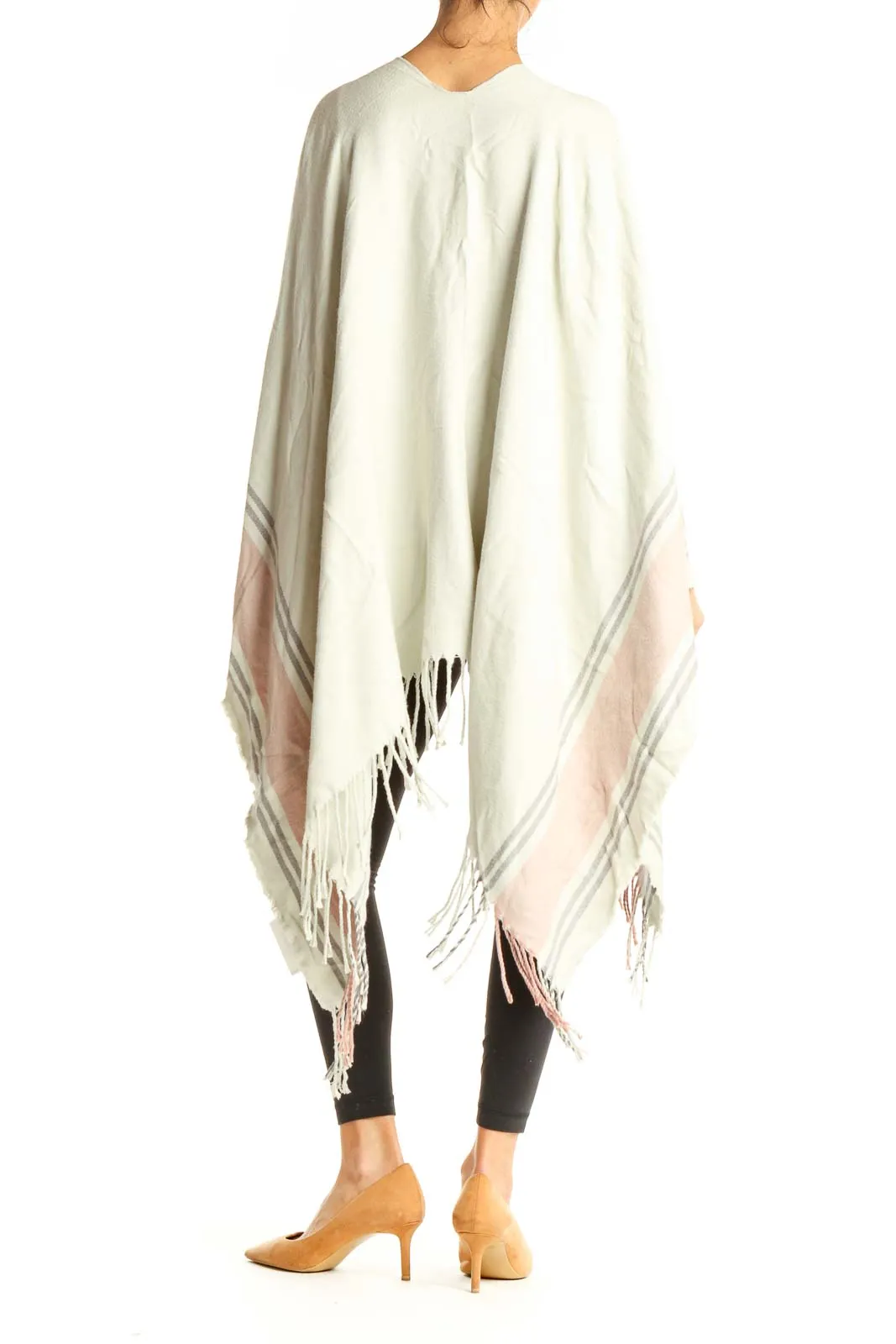 Beige Striped Fringe Cardigan