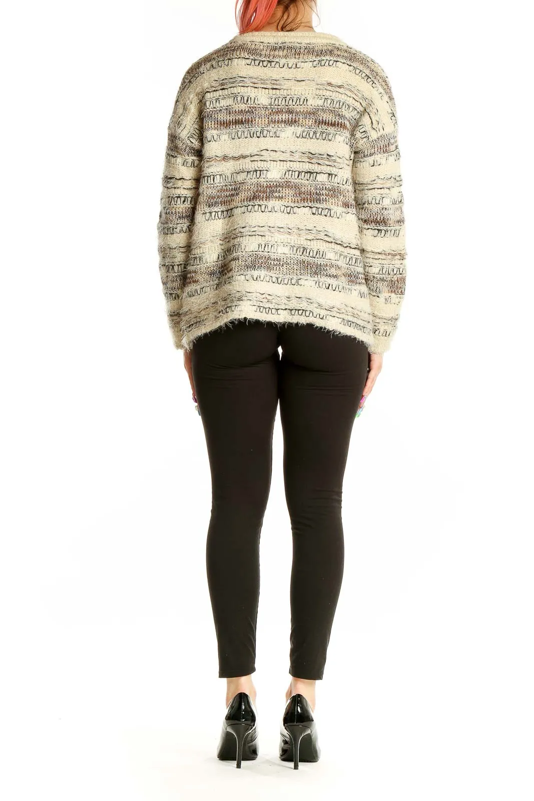 Beige Textured Knit Sweater