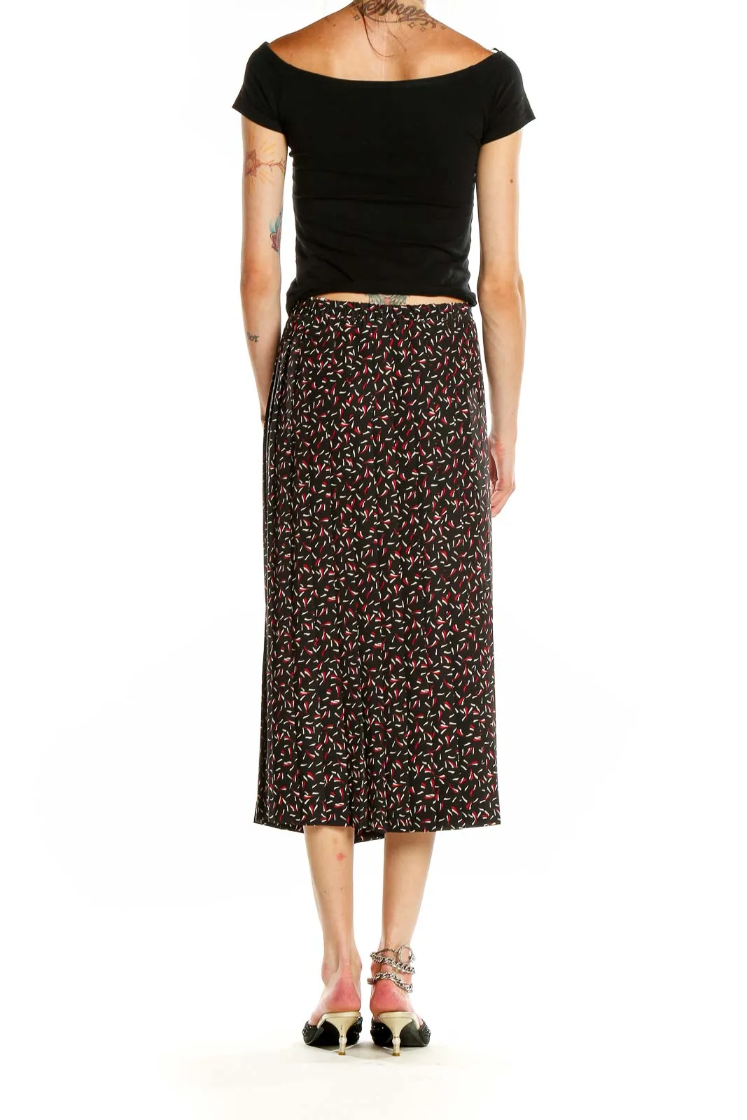 Black Floral Print Midi Skirt