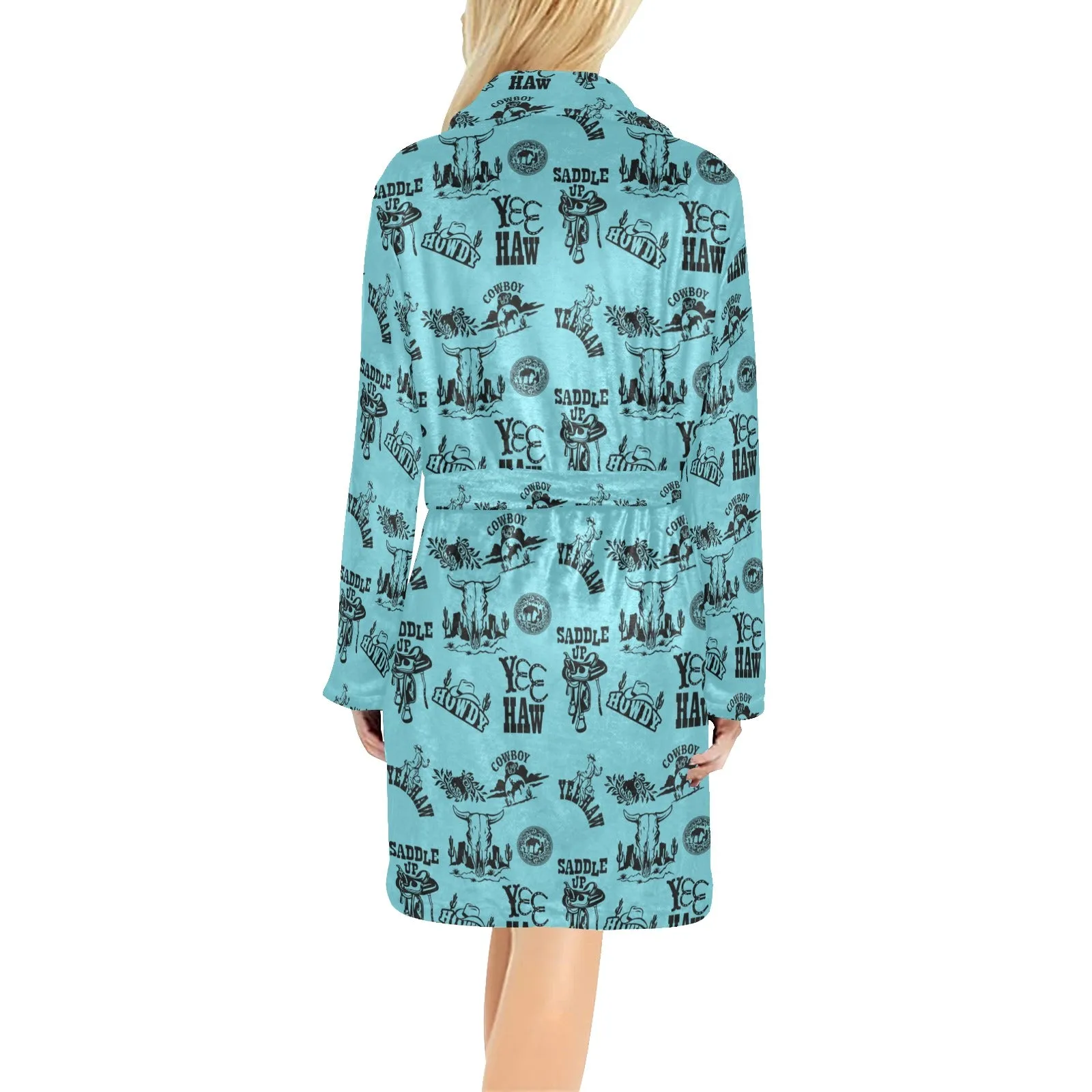 Blue Cowboy Print Western Bath Robe