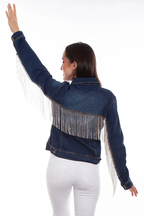 Blue Denim Jacket with Rhinestone Fringe at Bourbon Cowgirl