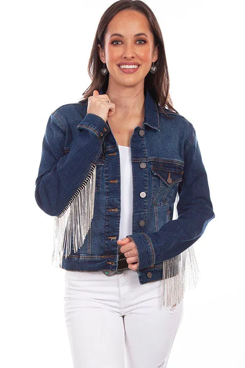 Blue Denim Jacket with Rhinestone Fringe at Bourbon Cowgirl