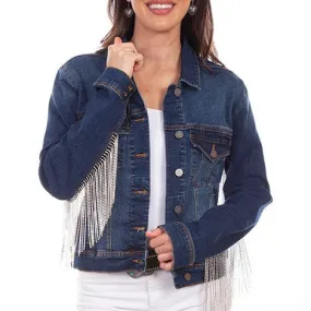 Blue Denim Jacket with Rhinestone Fringe at Bourbon Cowgirl