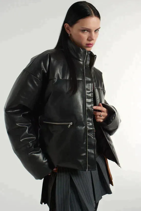 BOSS FAUX LEATHER PUFFER COAT