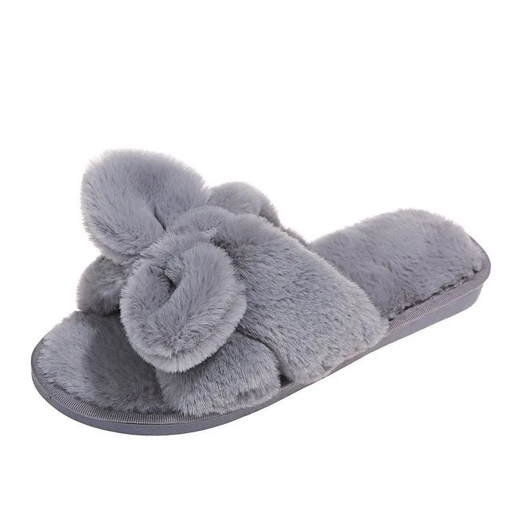 Bow-Knot Plush Slippers for Women