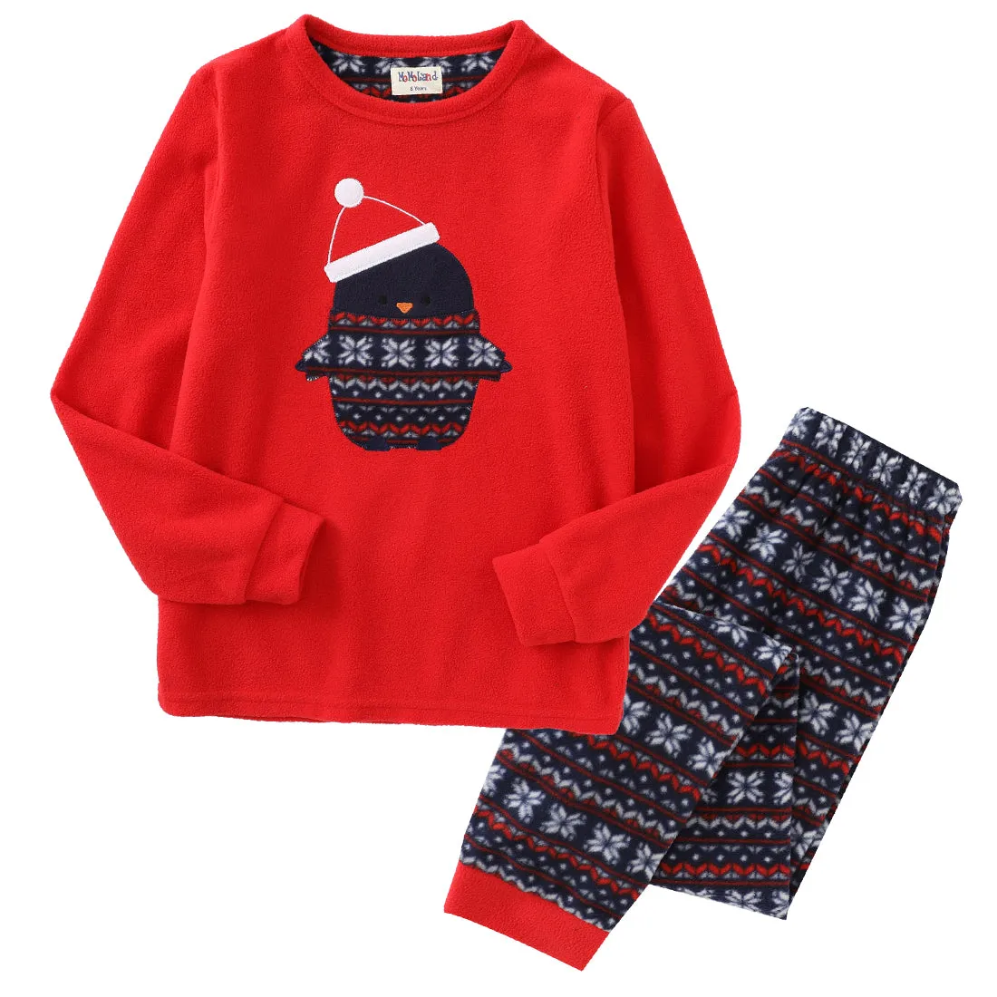 Boy Long Sleeve Polar Fleece Christmas Red/Aop Snowflake Pajamas Set