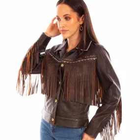 Brown Embroidered Fringe Leather Jacket at Bourbon Cowgirl