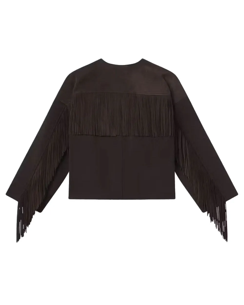 Chocolate Brown Mix Suede Fringe Coat