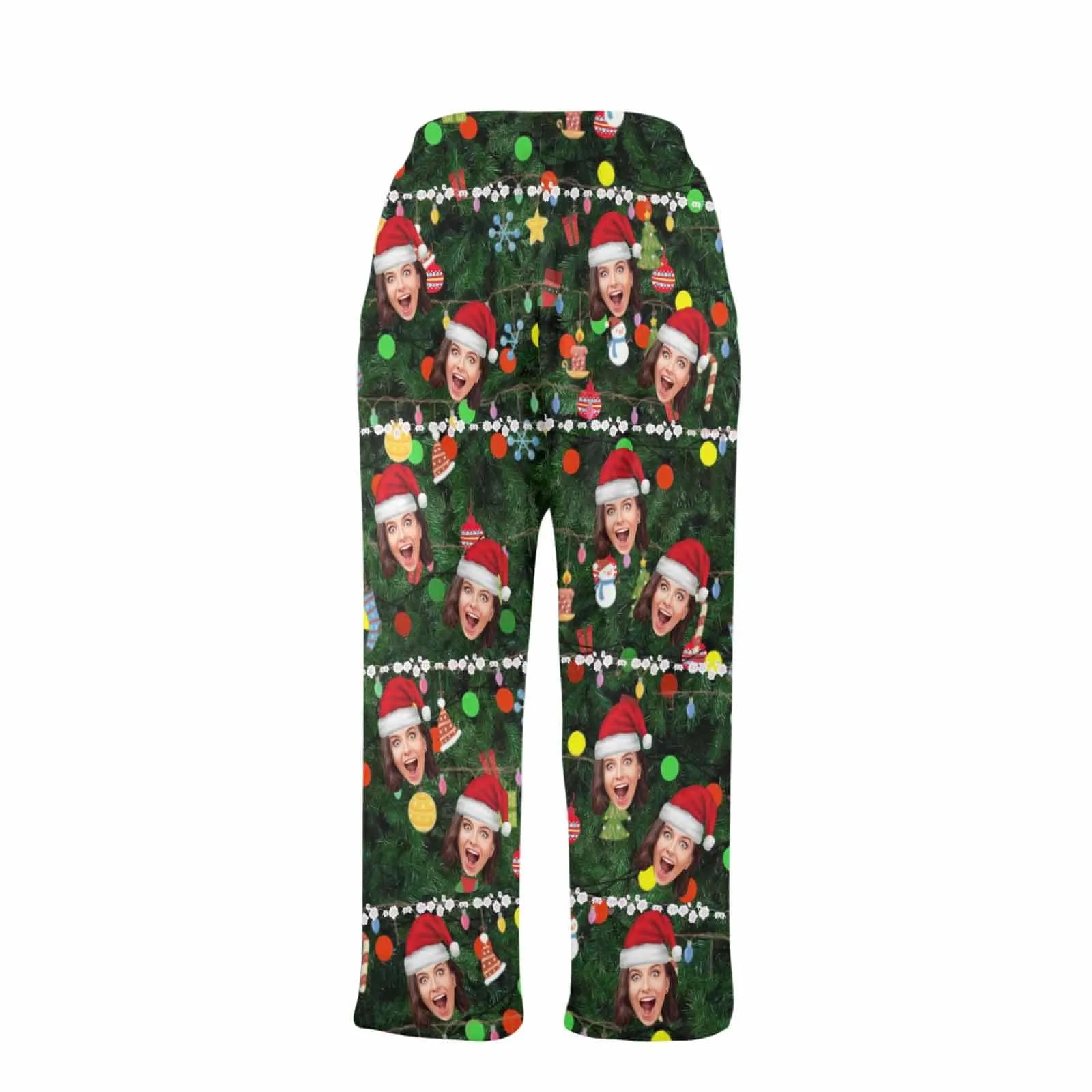 Coral Fleece Pajama Trousers-Custom Face Christmas Red Hat Tree Trinkets Warm and Comfortable Sleepwear Long Pajama Pants For Men Women