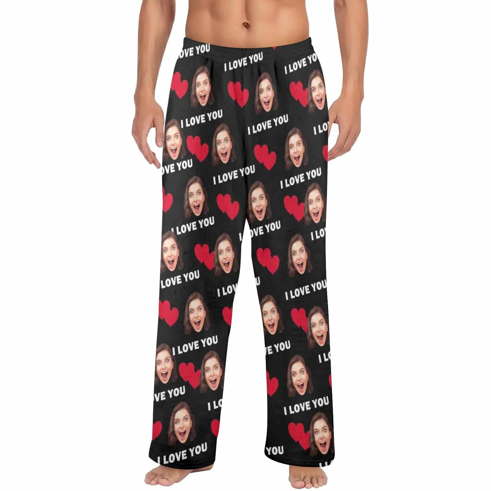 Coral Fleece Pajama Trousers-Custom Face Heart Lover Print Warm and Comfortable Sleepwear Long Pajama Pants For Men Women