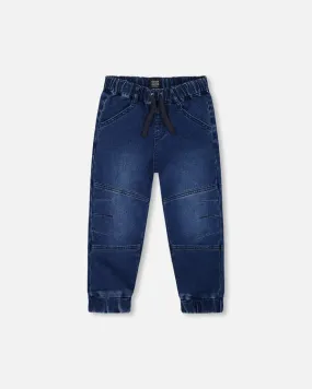 Deux Par Deux French Terry Denim Joggers  - Navy