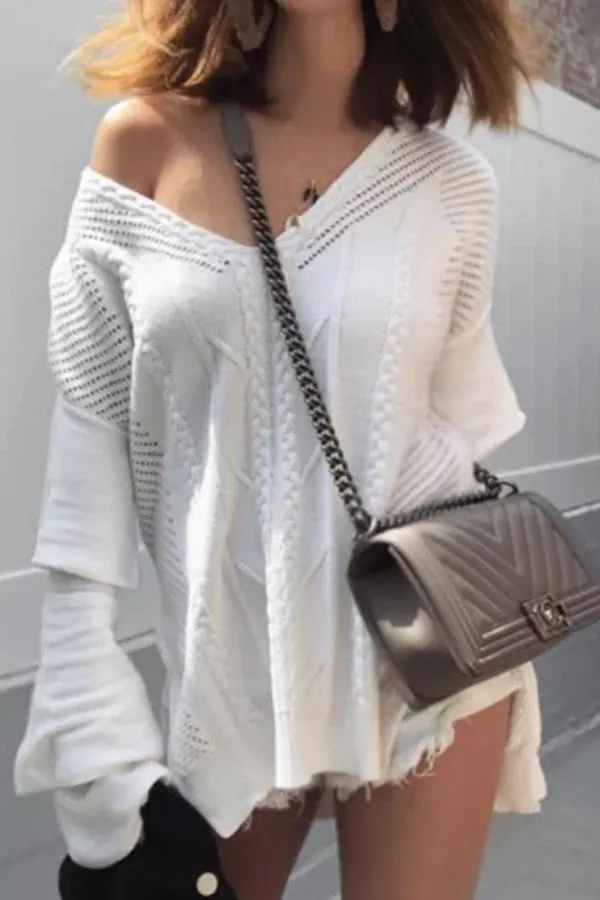 Fashion Plain Long Sleeve Sweaters