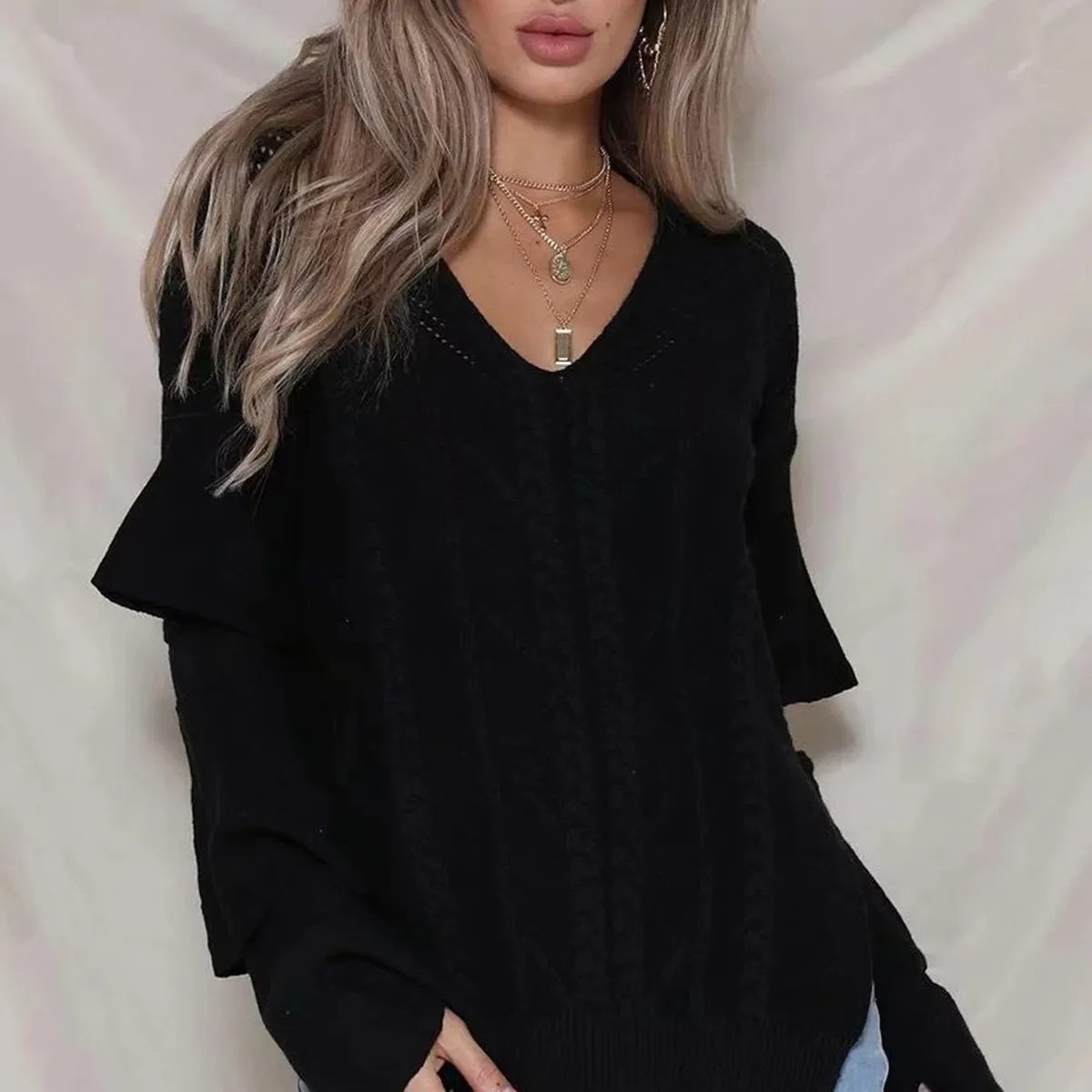 Fashion Plain Long Sleeve Sweaters