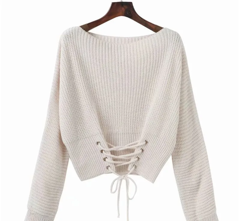 Fashion Round Collar Plain Blinding Knit Sweaters