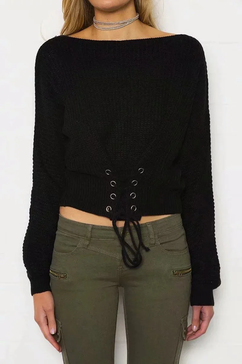 Fashion Round Collar Plain Blinding Knit Sweaters