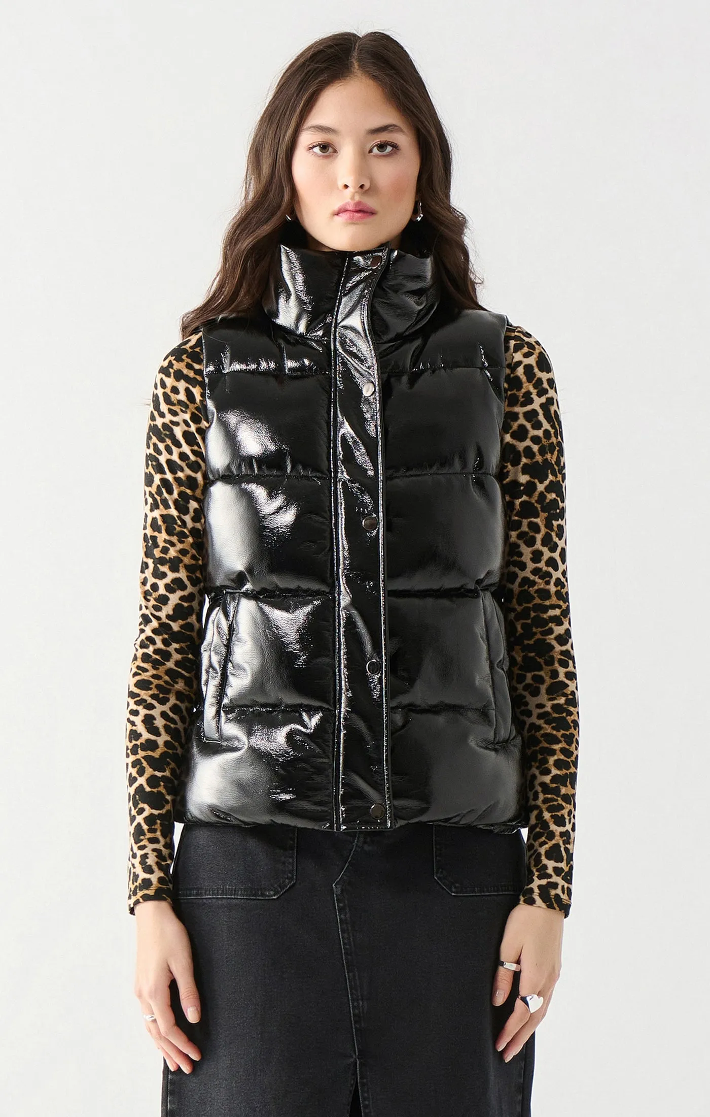 Faux Leather Puffer Vest