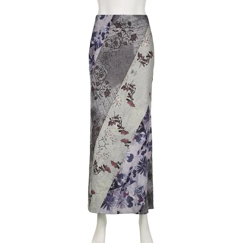 Flower print contrast maxi skirt