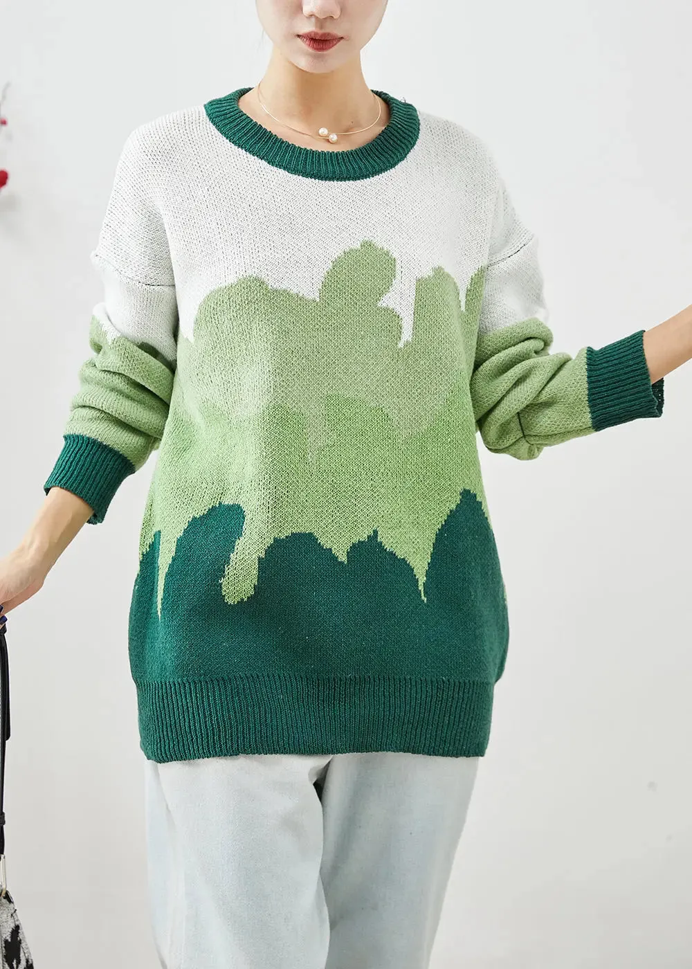 French Green Oversized Thick Knit Sweaters Winter ML3274