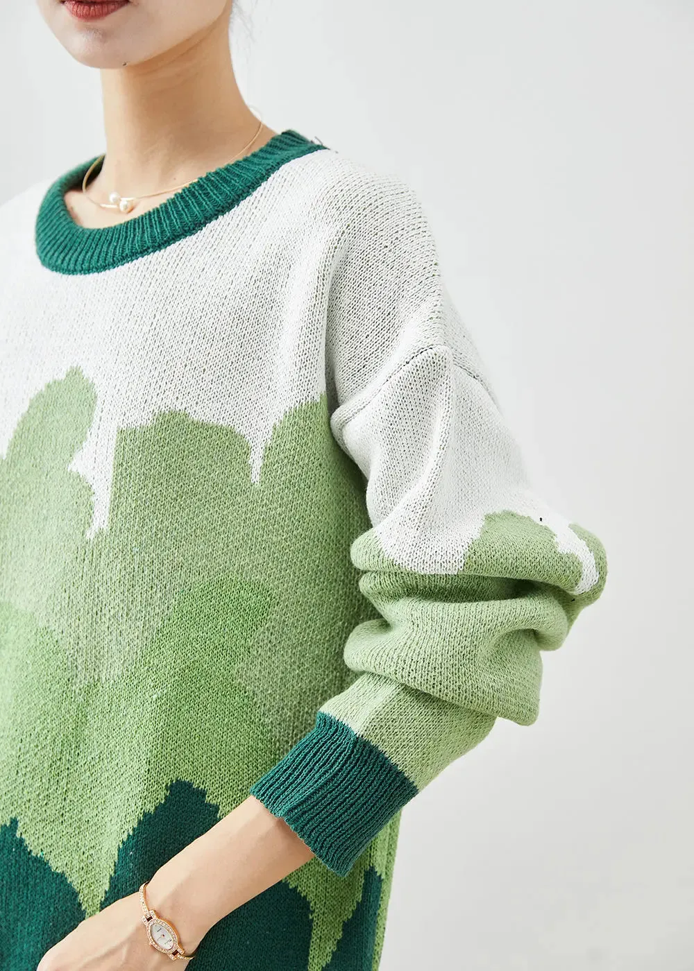 French Green Oversized Thick Knit Sweaters Winter ML3274