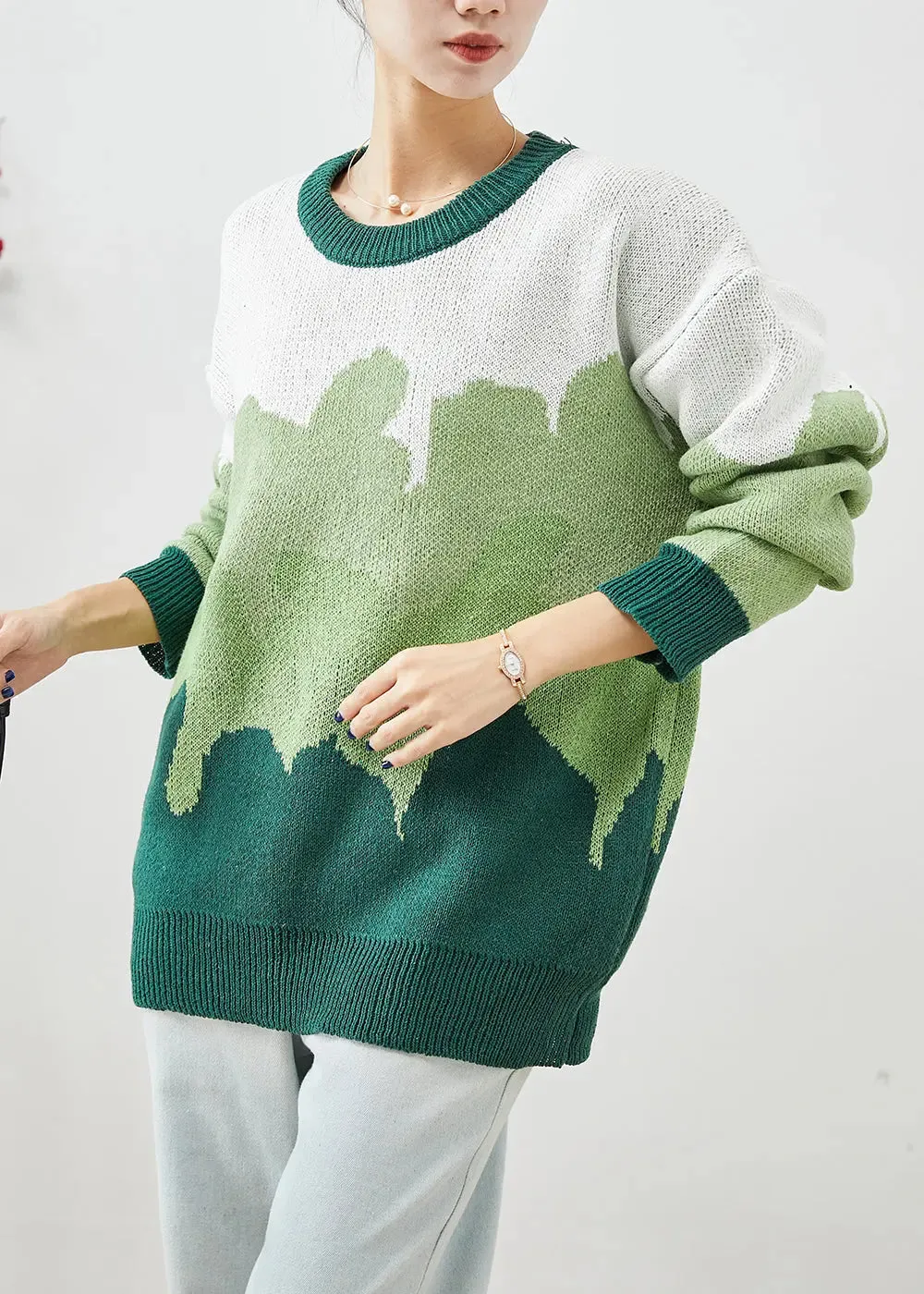 French Green Oversized Thick Knit Sweaters Winter ML3274