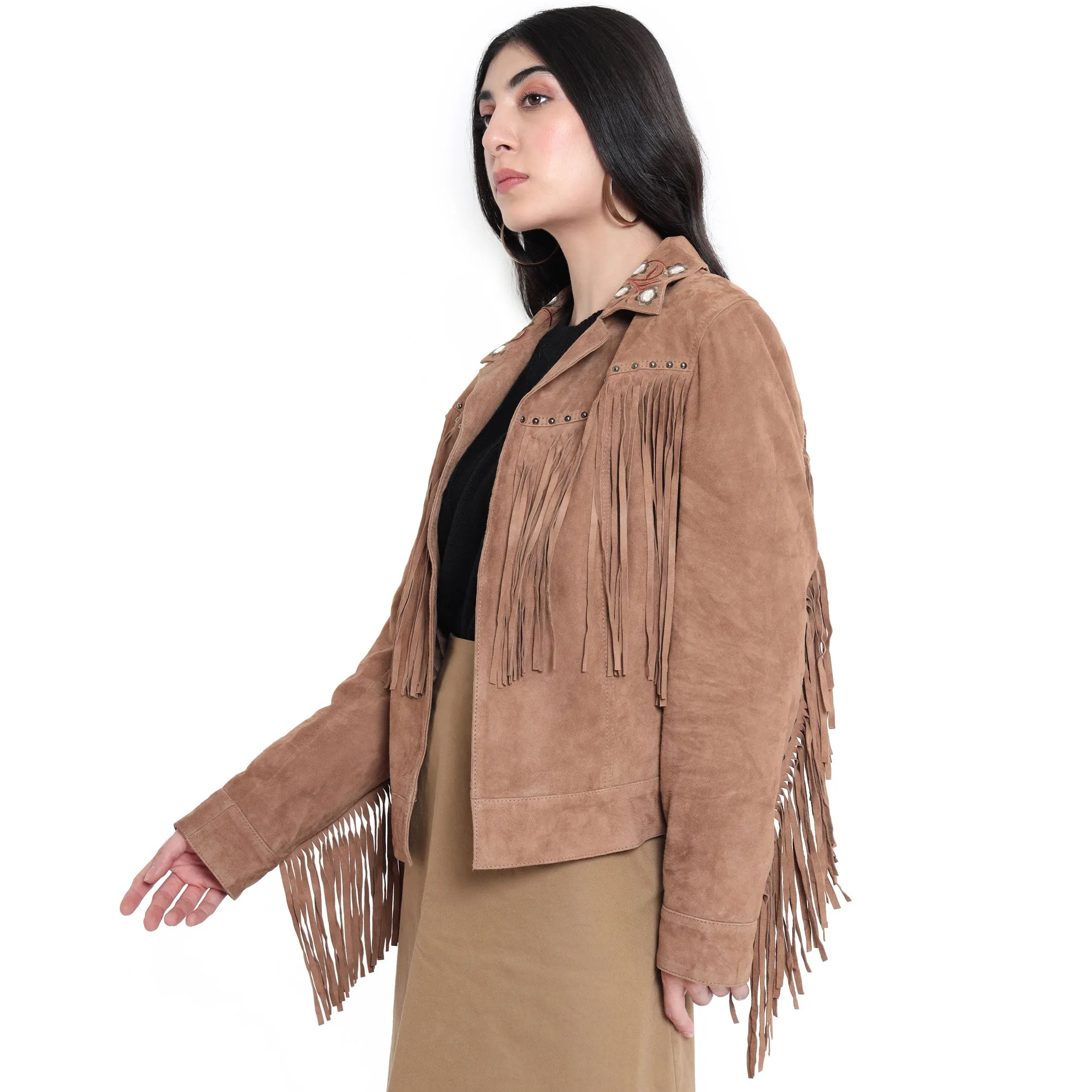 Fringe Embroidered  LEATHER Jacket