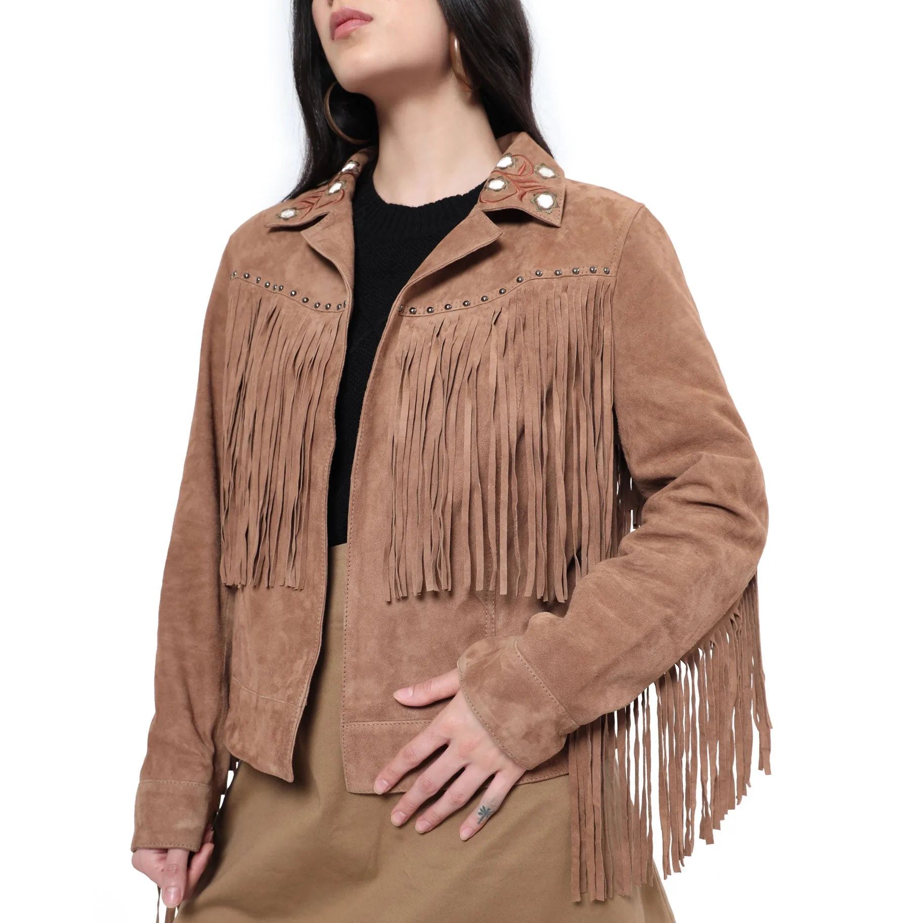 Fringe Embroidered  LEATHER Jacket