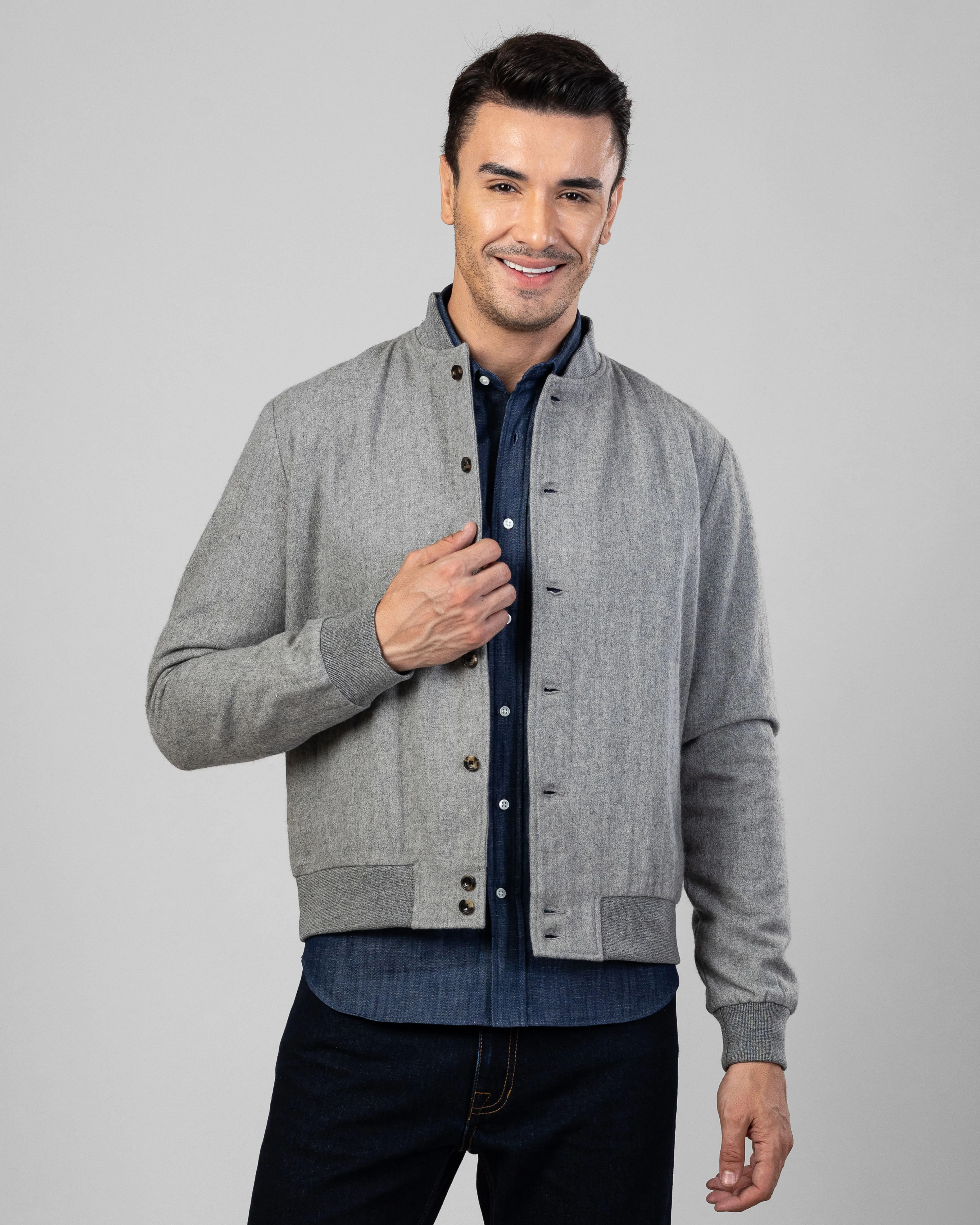 Grey Wool Flannel Shirt Jacket