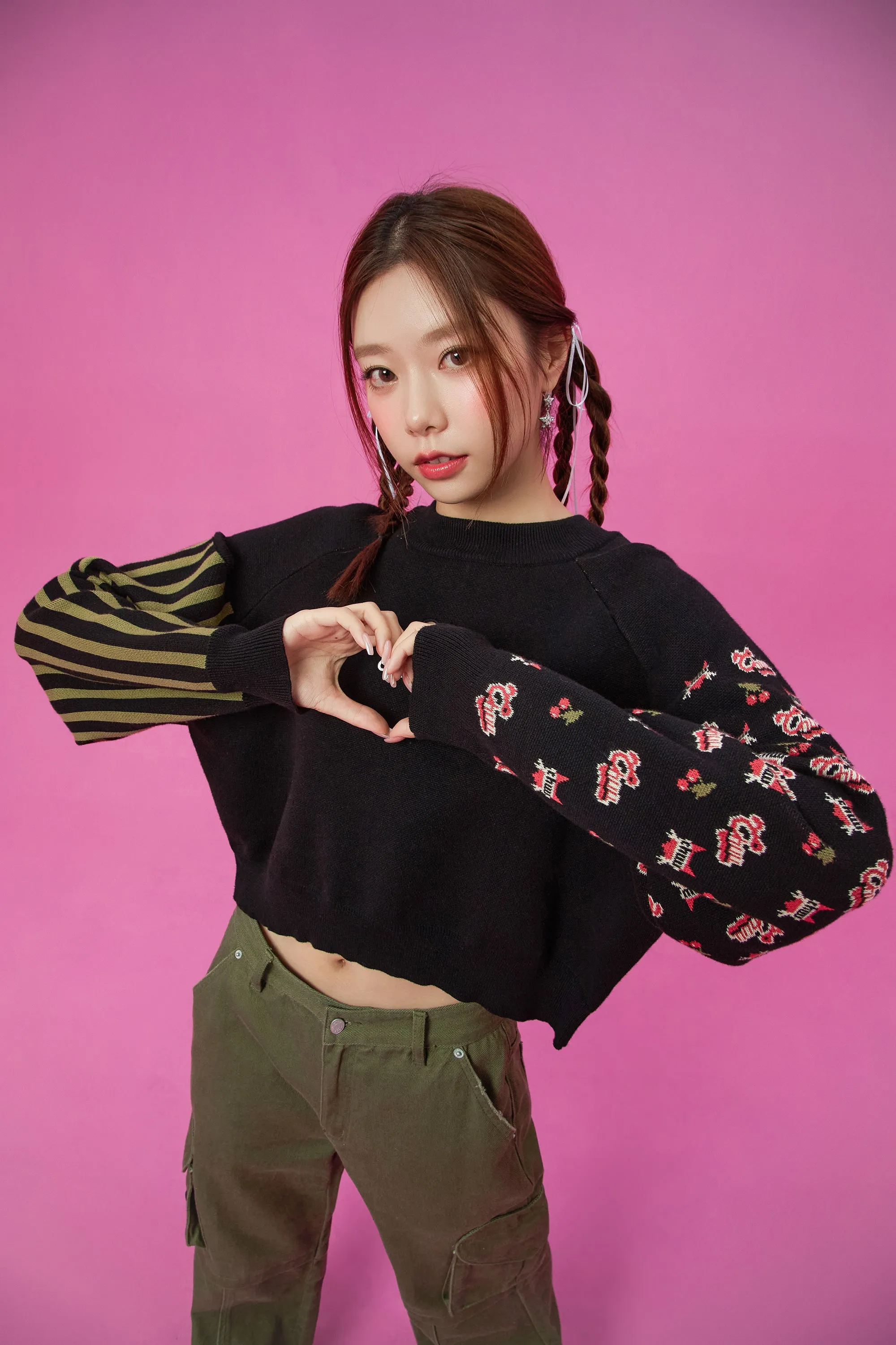 Heart Cutout Two Patterns Knit Sweater