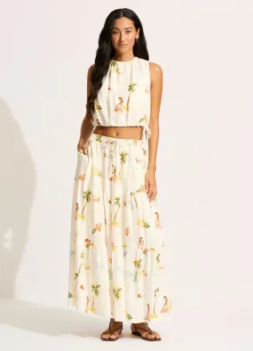 Isla Palm Tiered Maxi Skirt - Ecru