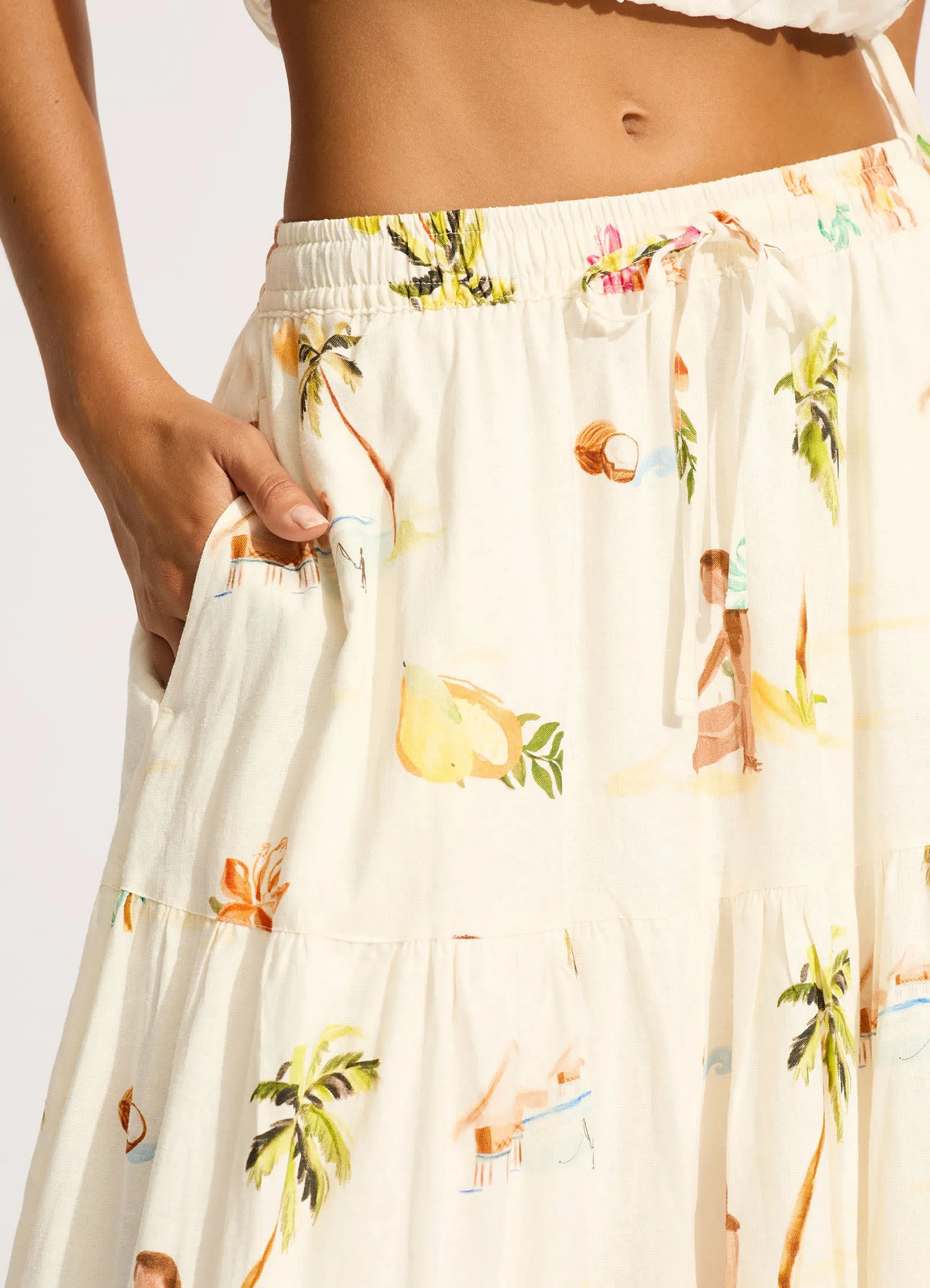 Isla Palm Tiered Maxi Skirt - Ecru