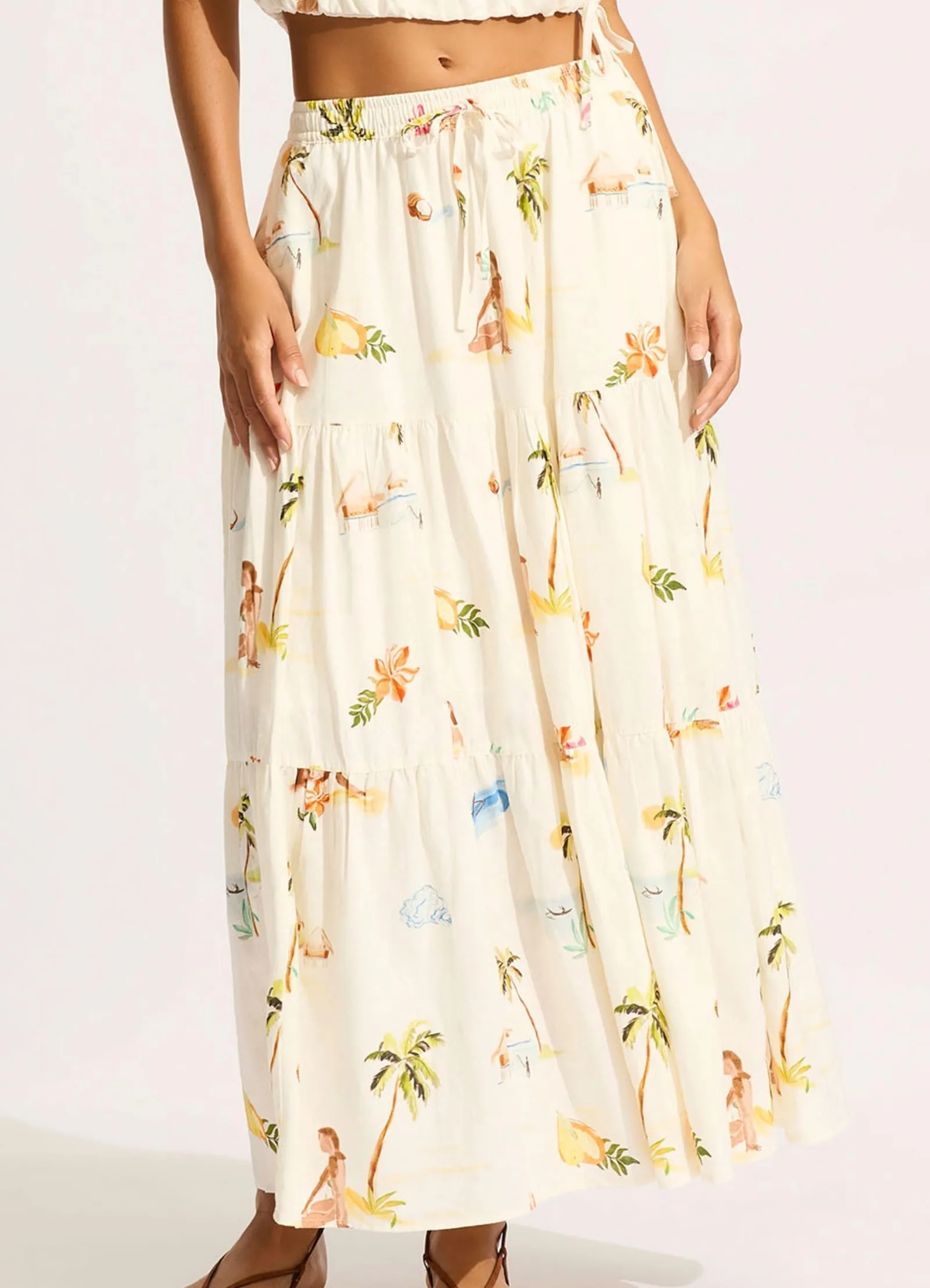 Isla Palm Tiered Maxi Skirt - Ecru