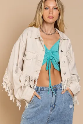 Jessie  Fringe-Detailed Cropped Denim Jacket