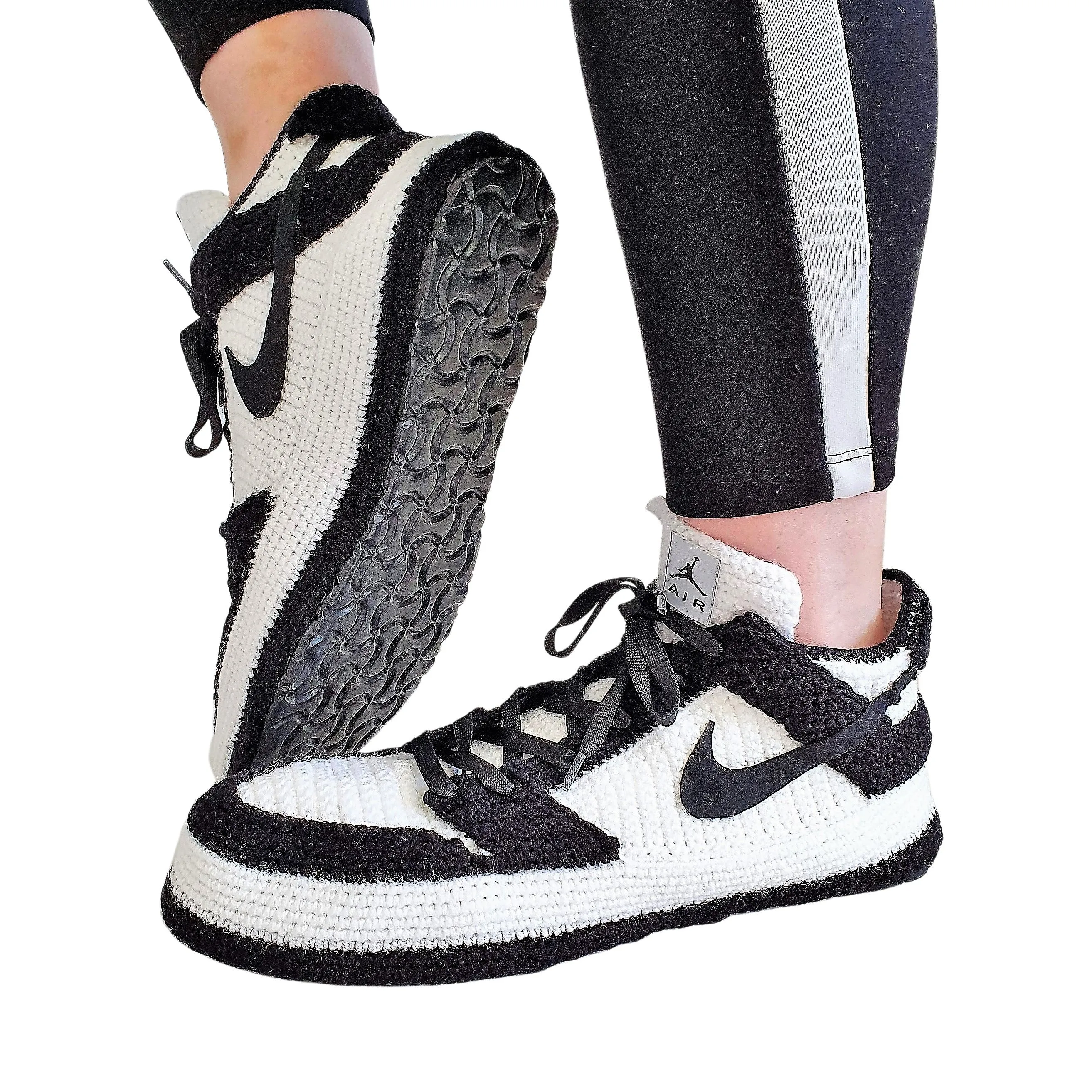 Jordan Dunk Low Disrupt Sneakers Black White Plush Slippers Indoor Shoes Booties Socks