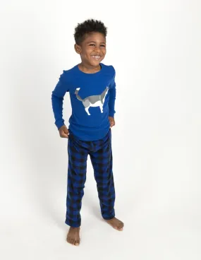 Kids Cotton Top & Fleece Pants Blue Husky Pajamas