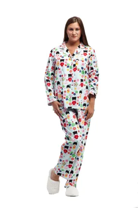 La Cera Long Sleeve Printed Flannel Pajama Set