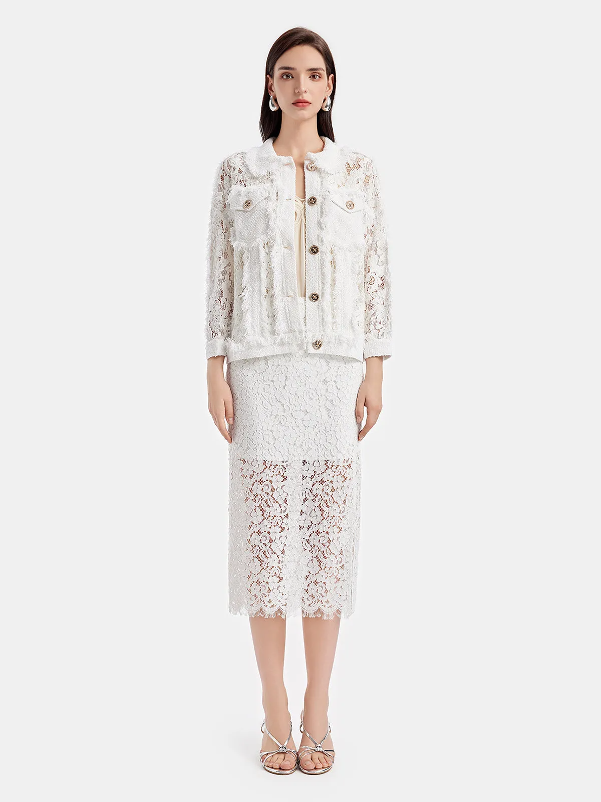 Lace Fringe Loose White Jacket