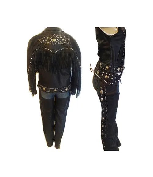 Ladies Leather Jacket with Studs and Concho 4265