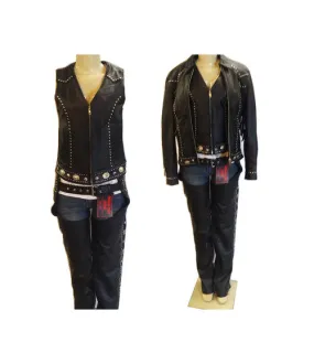 Ladies Leather Jacket with Studs and Concho 4265