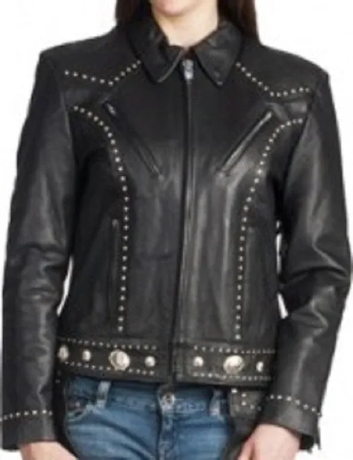 Ladies Leather Jacket with Studs and Concho 4265