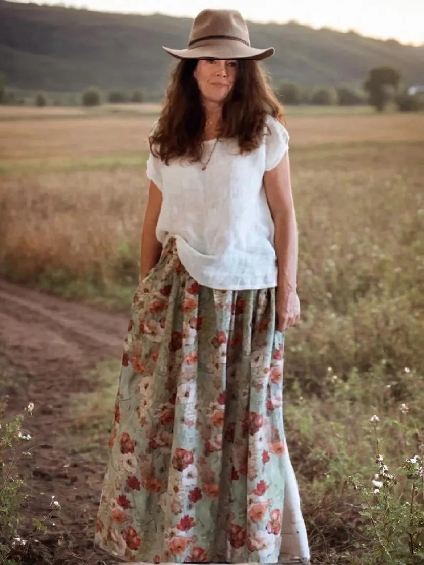 Layla Maxi Skirt in Sage Poppies