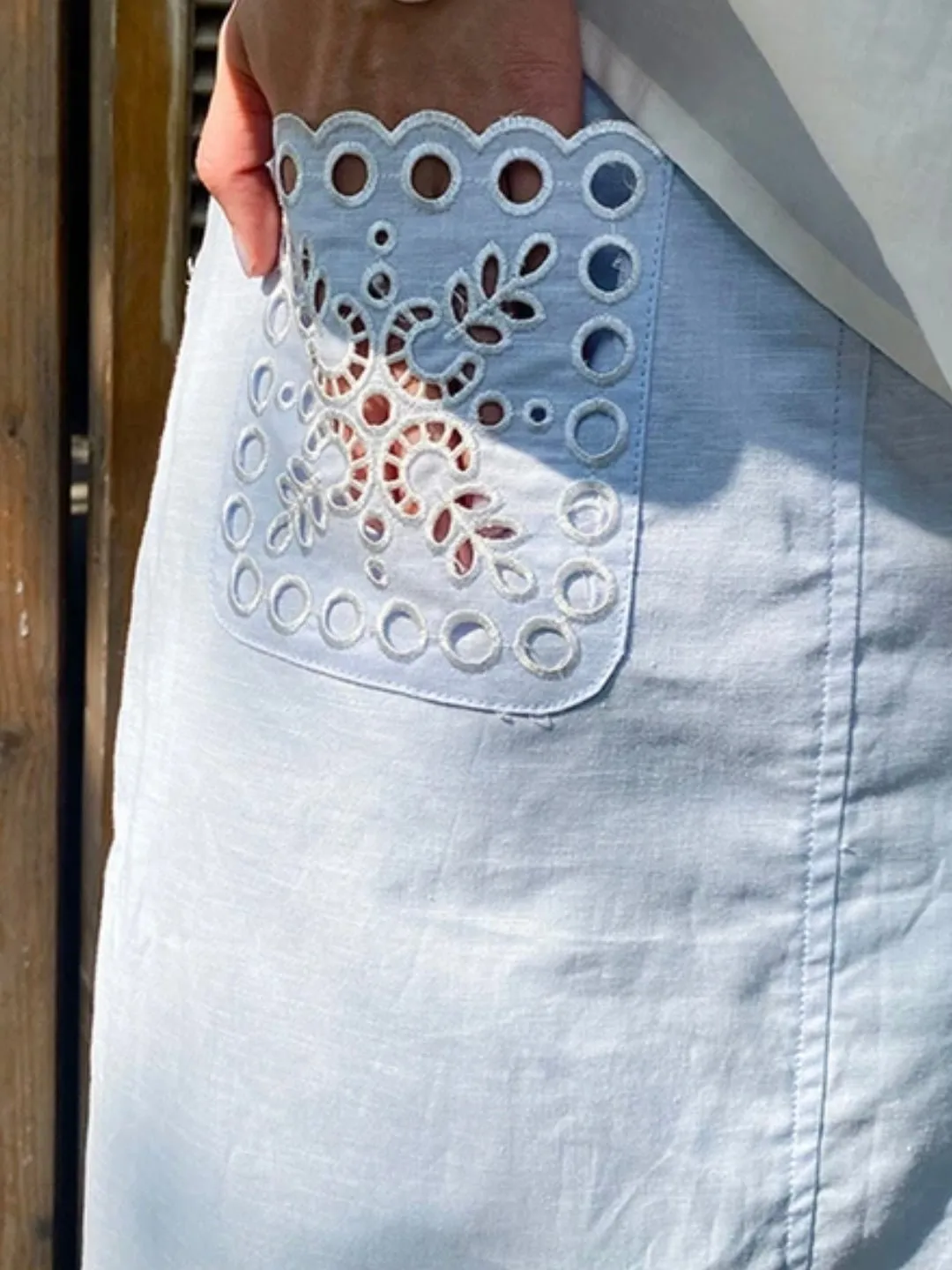 Light blue eyelet maxi skirt